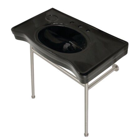 Fauceture 36" Ceramic Console Sink with Stainless Steel Legs, Black/Brushed Nickel VPB28140W88K